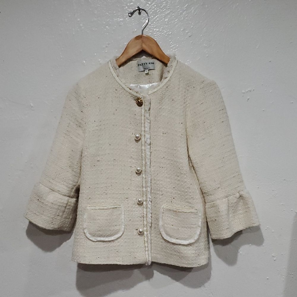 Patty Kim Cream Tweed Jacket with Pearl Buttons